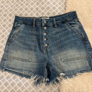 We The Free Blue Jean Shorts with Frayed Hem